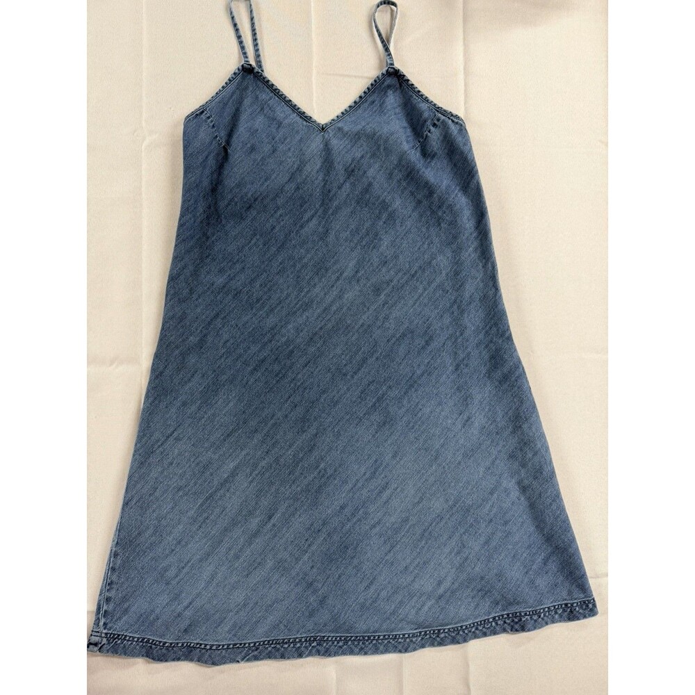 J. Jill Denim Slip Dress Womens 10 Blue Cotton V-Neck A-Line 90's grunge Y2K